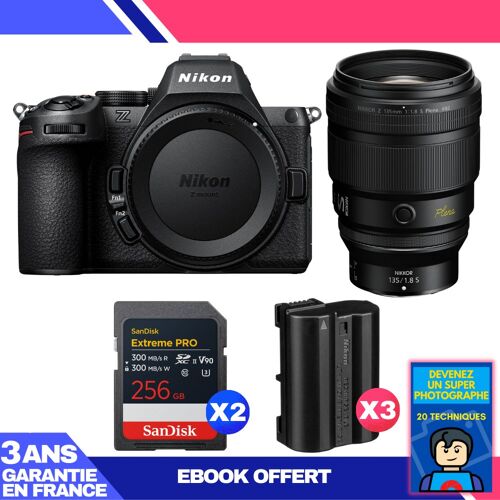 Boitier Nikon Z5 II + 135mm f/1.8 S Plena + 2 SanDisk 256GB Extreme PRO UHS-II SDXC + 3 Nikon EN-EL15c + Ebook 'Devenez Un Super Photographe'