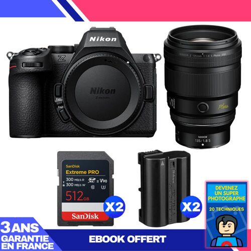 Boitier Nikon Z5 II + 135mm f/1.8 S Plena + 2 SanDisk 512GB Extreme PRO UHS-II SDXC + 2 Nikon EN-EL15c + Ebook 'Devenez Un Super Photographe'