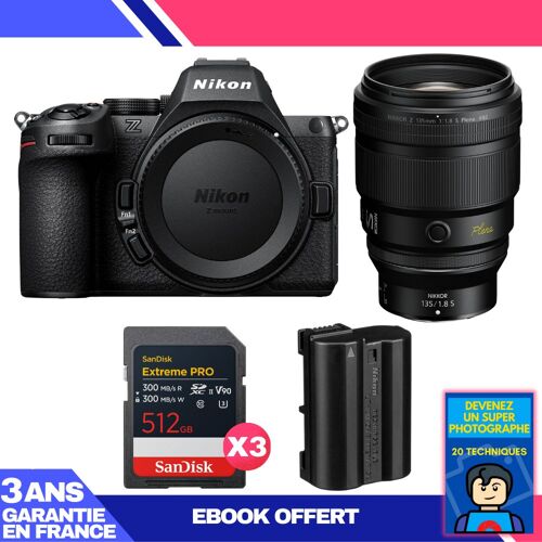 Boitier Nikon Z5 II + 135mm f/1.8 S Plena + 3 SanDisk 512GB Extreme PRO UHS-II SDXC + Nikon EN-EL15c + Ebook 'Devenez Un Super Photographe'