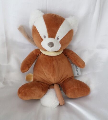 Doudou Peluche Panda Oscar Marron Blanc Foulard Jaune Musical Nattou