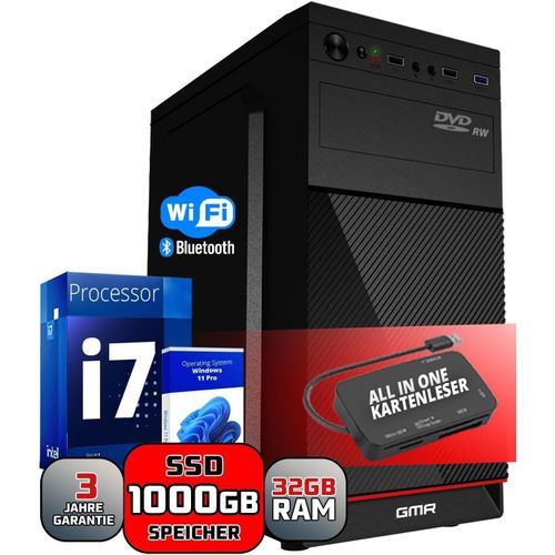 Desktop PC with Windows 11 Pro, Intel Core i7 - Ram 32 Go - SSD 1024 Go NVME, 250 Watt Power Supply, HDMI Adapter Included. Powerful Windows 11 Calculator For Demanding Applications