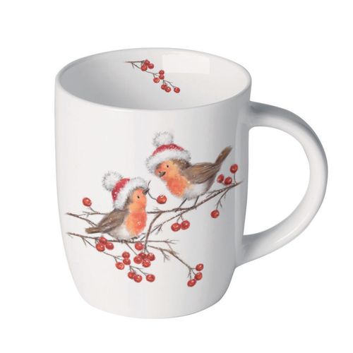 Petit Mug En Porcelaine Fine Rouge-Gorges D¿Hiver