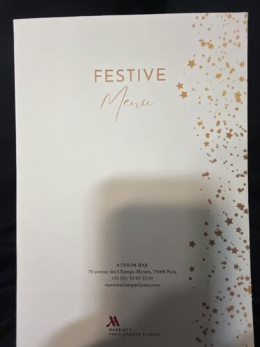 Festive Menu Atrium Bar Marriott Paris Champs Elysees - 2024 - Depliant Cartonne 21x14,5 Cm