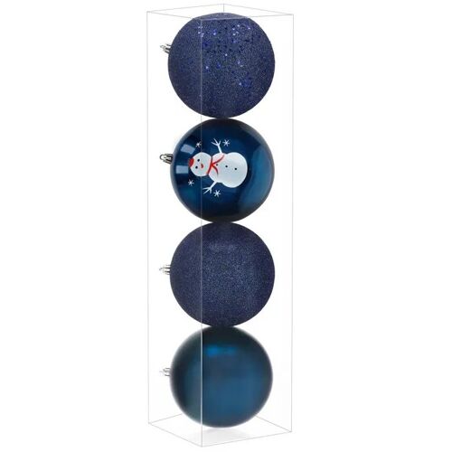 Boules de sapin de Noël, incassables, 4 pcs. Décorations de Noël, 12 cm, bleu marine