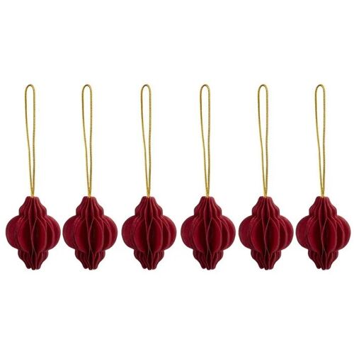 Boules en papier, lot de 6, décorations pour sapin de Noël, 4 cm, pendentifs extensibles bordeaux