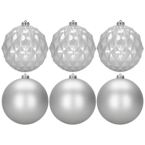 Boules de sapin de Noël, incassables, 6 pcs. Décorations de Noël, 15 cm, argent
