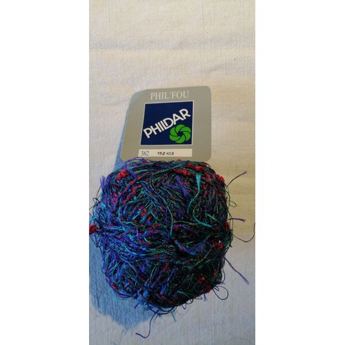 Lot De 12 Pelotes Phildar Phil' Fou 4 Coloris ; 7 Bleu Violet 3 Bleu 1 Gris Noir 1 Rose 52 % Polyester 34 % Acrylique 14 % Coton