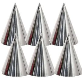 6 Chapeaux Cônes De Fête 16cm Argent Métal
