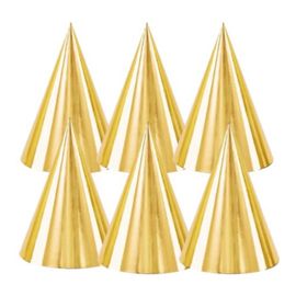 6 Chapeaux Cônes De Fête 16cm Or Métal