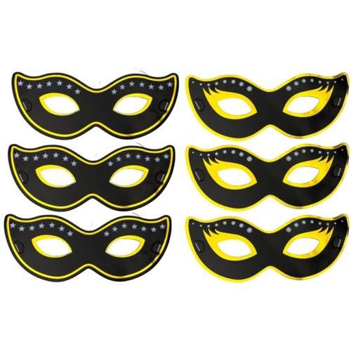 6 Loups Masque Carton 19x7.5cm Or Noir Adulte