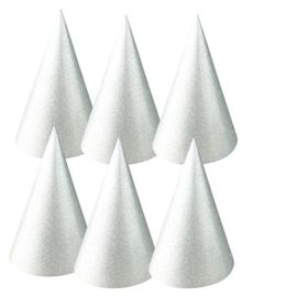 6 Chapeaux Cônes De Fête 16cm Argent Pailleté