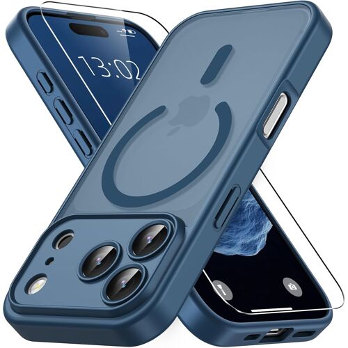 ELVORIX-Magnétique Coque pour iPhone 17 Pro avec 1 Verre Trempé, Compatible avec MagSafe, Protection Contre Les Chutes de qualité Militaire, Coque Mat Translucide Fine Antichoc -Bleu Foncé