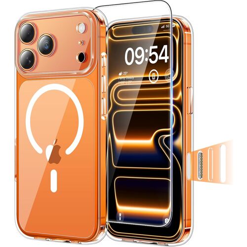 JGD-Coque Magnétique pour iPhone 17 Pro Max avec Bouton de Capture de Contrôle de Caméra, avec Protection écran,Protection Totale de la Caméra,Protection Militaire Anti-Choc Mince -Transparent