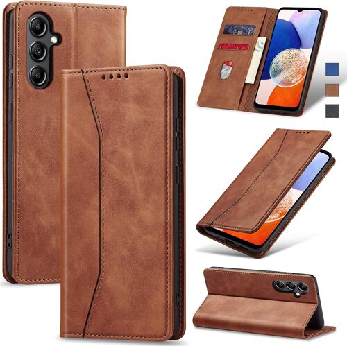 JGD-Coque pour Samsung Galaxy A14, Housse Etui en Cuir PU Portefeuille [Antichoc] [Magnétique] [Porte Cartes] [Stand Fonction] Flip Coque (Brun)