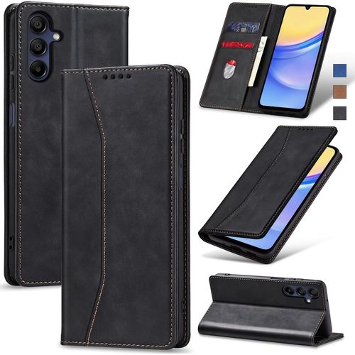 TRAHOO-Coque pour Samsung Galaxy A15, Housse Etui en Cuir PU Portefeuille [Antichoc] [Magnétique] [Porte Cartes] [Stand Fonction] Flip Coque (Noir)