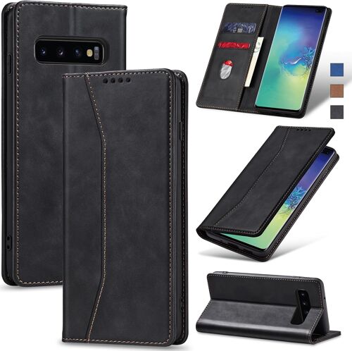 JGD-Coque pour Samsung Galaxy S10 Plus, Housse Etui en Cuir PU Portefeuille [Antichoc] [Magnétique] [Porte Cartes] [Stand Fonction] Flip Coque (Noir)