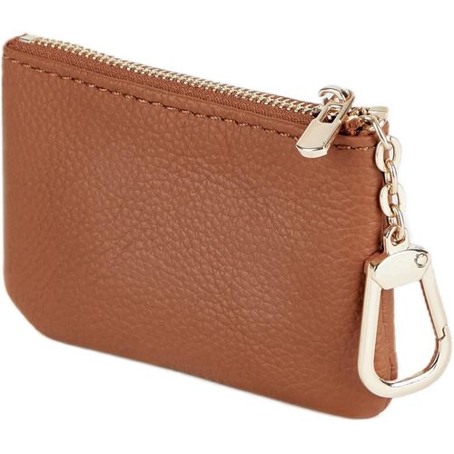 NSIECD-Porte-monnaie en cuir pleine fleur pour homme et femme - Étui à clés en cuir Coin Purse Petit portefeuille pour femmes avec porte-clés, marron clair, Moderne et minimaliste