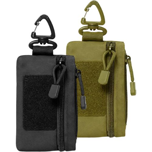 NSIECD-2 Pièces Petits Portefeuilles, Mini-Sac Banane et Porte-Monnaie pour Homme, Portefeuille en Nylon avec,Mousqueton, Design Organisé pour Homme et FemmeVert et Noir