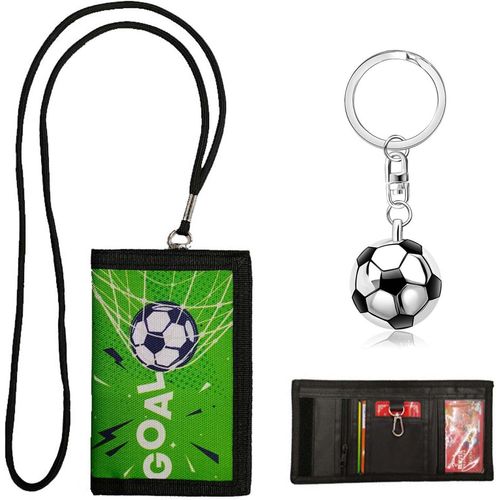 NSIECD-Porte Monnaie Enfant, Football Portefeuille pour Enfant avec Porte-clés de Football, Porte Feuille Enfants Garçons, Pochette Tour de Cou Motif Football pour Adolescents, Garçons et Filles