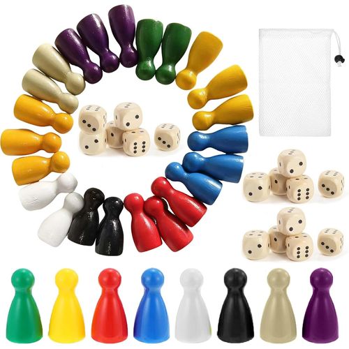 Nsiecd-160 Pièces Pions De Jeu Société, Jeu De Dames, Petits Chevaux, Cônes D'halma En 8 Couleurs(Rouge, Vert, Jaune, Bleu, Blanc, Noir, Beige, Violet) Bois Avec Pochette En Sac Rangement