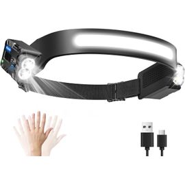 Lampe Frontale Led Ultra Puissante Avec 8 Modes D'éclairage, Ipx4 Étanche Lampe Frontale Rechargeable Avec Détecteur De Mouvement Pour Camping, Course, Pêche