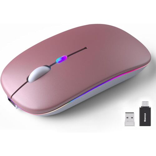 KALANKA-Souris sans fil USB 2,4 GHz - Souris Bluetooth - Suivi optique 1600 DPI - Double mode rechargeable - Pour ordinateur portable, PC, iOS, Android, iPad, Windows - Rose