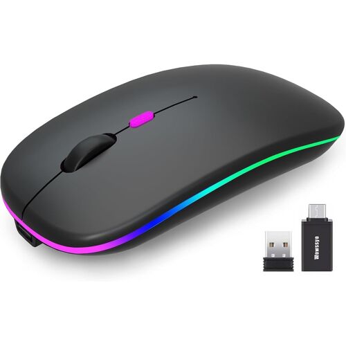 KALANKA-Souris sans Fil USB 2,4 GHz - Souris Bluetooth Suivi Optique 800/1200/1600 DPI Double Mode Rechargeable pour Ordinateur Portable, PC, iOS, Android, iPad, Windows