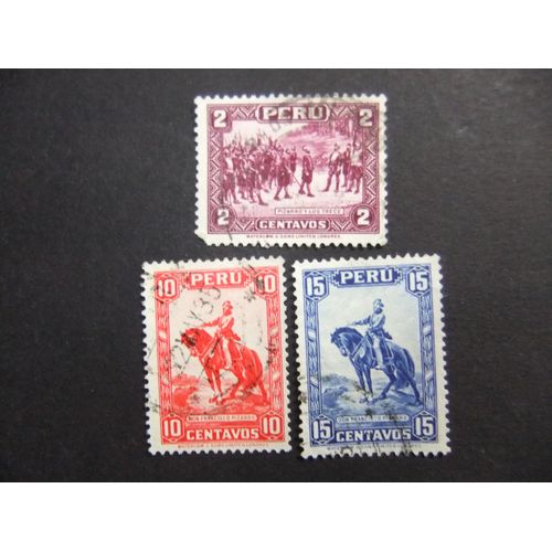 109 Perú 1934 1936 / Serie Coriente / Yvert 297a + 298 + 299 Fu