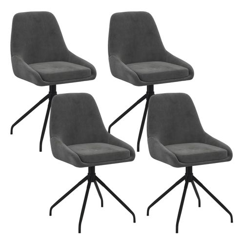 Lot de 4 chaises pivotantes THALYA en velours gris foncé avec accoudoirs