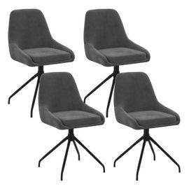 Lot de 4 chaises pivotantes THALYA en velours gris foncé avec accoudoirs