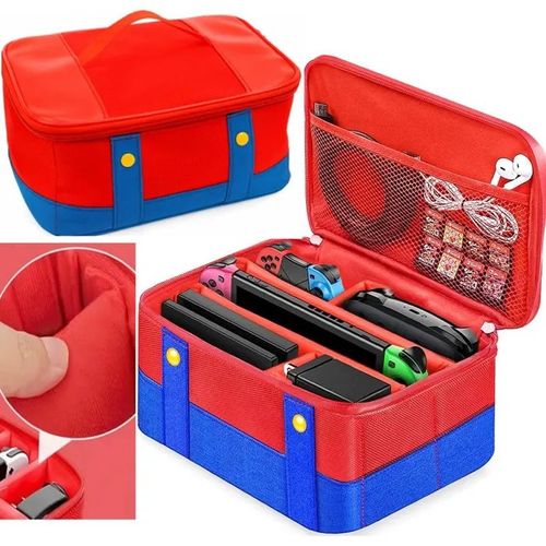 AILIKA ¿ Grand étui compatible Switch, OLED et Lite avec séparateurs ajustables, design Mario, rouge/bleu léger et imperméable