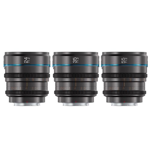 Set d'Objectifs Cinéma Manuels SIRUI Night Walker S35 24mm / 35mm / 55mm T1.2 à Grande Ouverture pour Monture X, Compatible Fujifilm X-H2, X-H2S, X-T4, X-T3, X-S10, X-S20 (MS-3SXG,Gris Métallique)