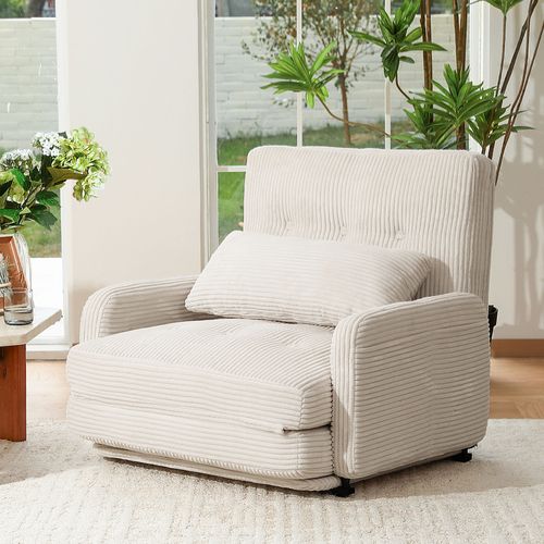 Canapé Lit 4-en-1 Pliable HOMEMIYN - Ivoire, Multifonctionnel et Confortable