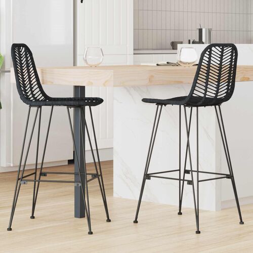Vidaxl Chaise De Bar 2 Pcs Noir 44,5 X 53 X 111 Cm Rotin Et Métal