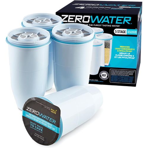 Zerowater Filtre de replacement à 5 étapes, certifiée NSF pour la réduction des particules de plomb, les métaux lourds et les SPFO/APFO, 4 Pack, Blanc