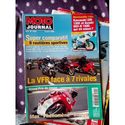Moto Journal 1322 De 1998 Triumph 900 Sprint Exe,Ducati 944 St2,Kawasaki Zzr 600,Kawasaki Zzr 1100,Honda Cbr 1100 Xx,Bmw K1200 Rs Abs,Suzuki Gsxf 750,Honda Vfr 800f,Honda Cx650 Turbo,Espagne Enduro,