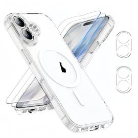 HQSELECTION® Coque Magnétique pour Iphone 17 6,3 Pouces + 2 Vitre Verres Trempés + 2 Caméra Protecteur ,Compatible Avec MagSafe ,Transparent