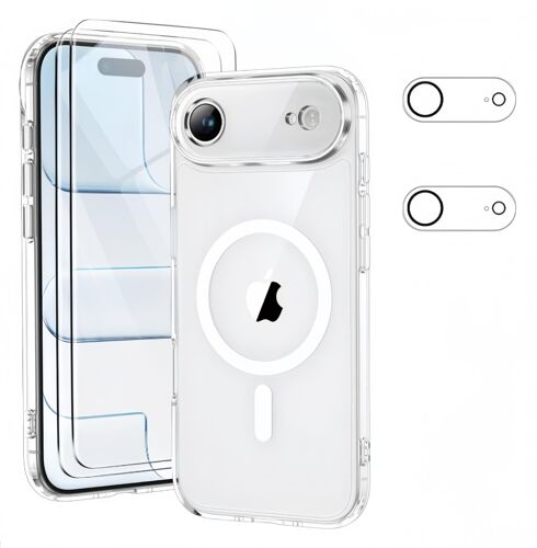 HQSELECTION® Coque Magnétique pour Iphone 17 AIR+ 2 Vitre Verres Trempés + 2 Caméra Protecteur ,Compatible Avec MagSafe ,Transparent