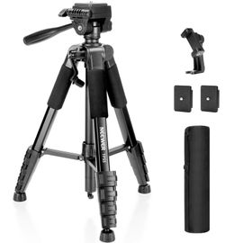 NEEWER BASICS Trépied pour Caméra,Tripod 71'' avec Support pour Phone Compatible avec iPhone pour Vidéo,Support Voyage en Aluminium Professionnel avec Tête Panoramique & Inclinable à 3 Directions,TP55