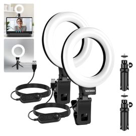 NEEWER Ring Light 12,7cm Basics pour Visioconférence, Kit 2 Lumières à Clipser avec Trépieds de Bureau pour Écran, PC, Appels Zoom, Streaming, Télétravail, Cours en Ligne, Enregistrement Vidéo, BR60