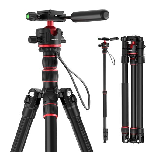 NEEWER Basics Trépied Monopode pour Caméra 77" avec Rotule à 360°&Plaque QR Arca,Support de Trépied Vidéo DSLR de Voyage Léger&Compact en Aluminium avec Axe Central Inversé,13 LB Charge Maximale,TP08