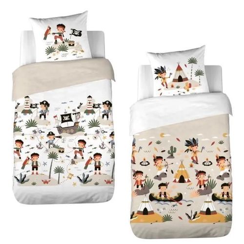 Parure De Lit Imprimée - Cote Deco - 140x200 Cm - Housse De Couette + Taie - Coton - Réversible