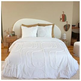 Parure De Lit 240x260 Cm - Housse De Couette 240x260 Cm + 2 Taies D'oreiller Motif Géométrique ¿ 100% Coton Lavé (Courbes Blanches)