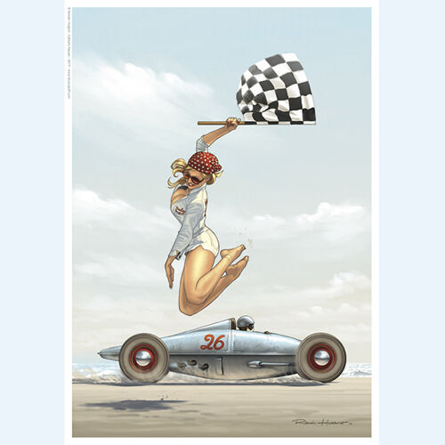 Affiche - Hugault - Pin Up Belly Tank Racer / Signé - 21x29,7cm