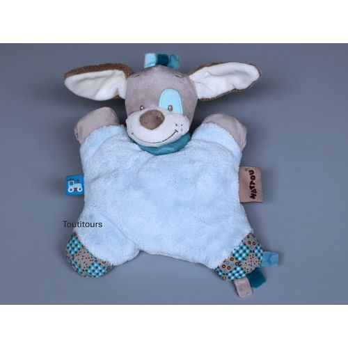 Doudou chien semi plat bleu gris Cyril Nattou