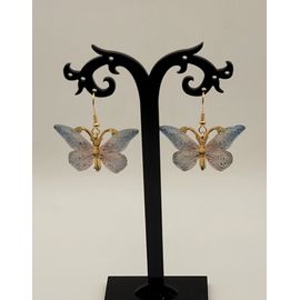 Boucles D'oreilles Papillon Resine Degrade Bleu Rose