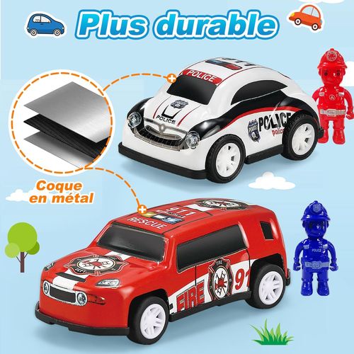 Lot de 20 Voitures à Friction et 2 Figurines de Policiers - Idéal pour Les Fêtes d'anniversaire, Voiture Enfant pour Enfants, Jeu Éducatif