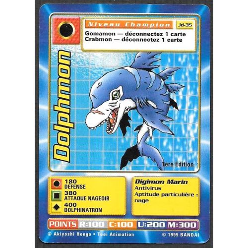 Carte Digimon Dolphmon Jd-35 [Premiere Edition 1] Niveau Champion - Bandai 1999
