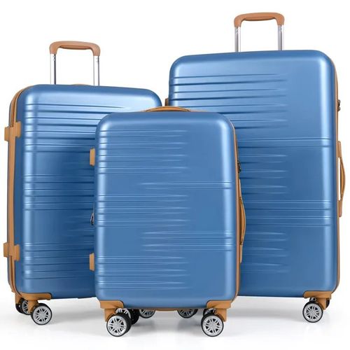 COSTWAY 3 PCS Bagage à Main à Roulettes 20" 24" 28" avec Serrure TSA, Poignées Télescopiques en Aluminium, Voyages en Avion, Bleu