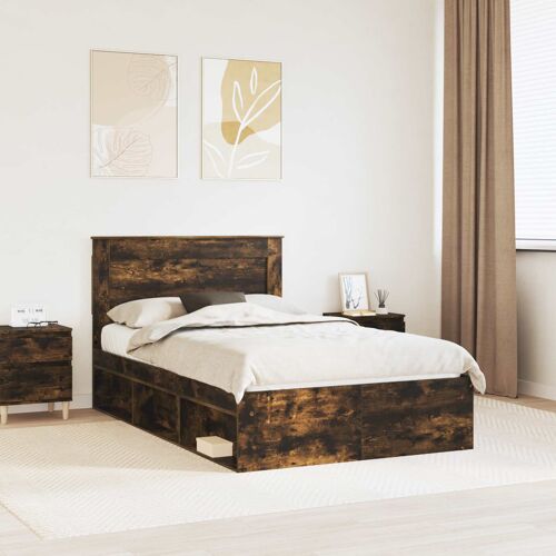vidaXL Cadre de lit avec tiroir Chêne fumé 120 x 190 cm Pin massif